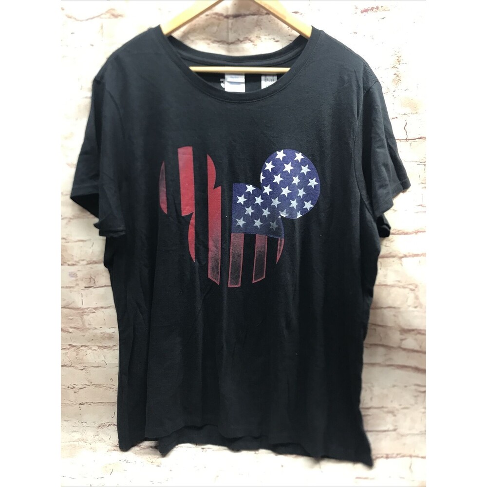 Port & Company Women Tee Shirt Size XXL Black Stars Stripe Short Sleeve Mouse